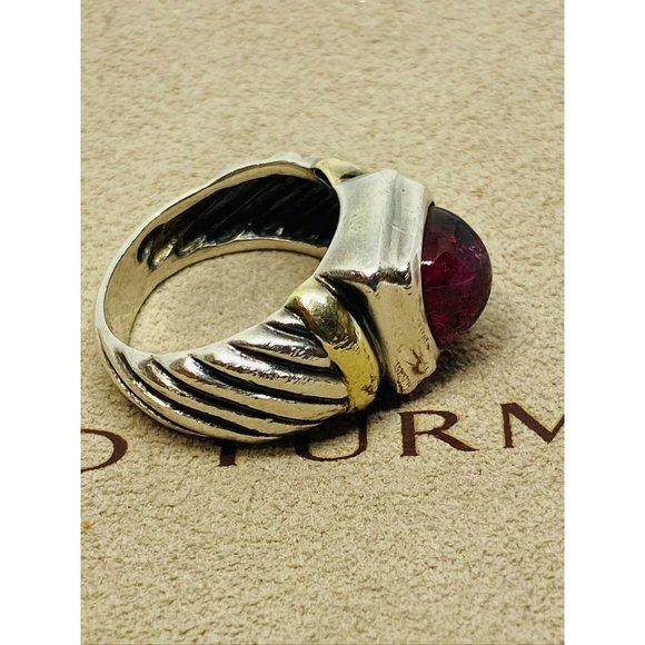 David Yurman Sterling Silver 925 14k 585  Gold & Pink Tourmaline Ring - Picture 2 of 8